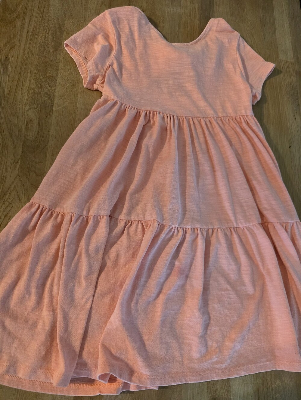 Cat & Jack Soft Pale Pink Peach Tiered Short-Sleeve Dress Sz Medium 7/8 EUC
